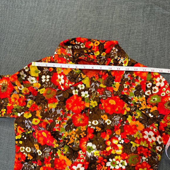 Groovy Floral Velveteen Bold Flower Power Print Lined Mini Dress Size Small - Picture 9 of 13